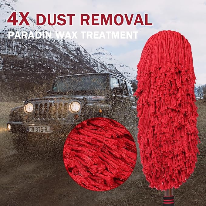 Extendable Exterior Car Duster - Wax Cotton | Scratch-free pollen removal. Bag & box included. Do not wash; dirt absorption improves over time. Ideal for auto, RV, SUV.