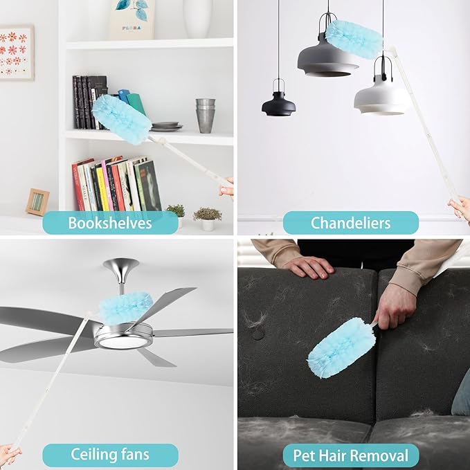 360° Duster Refills Kit for Swiffer Duster, 25 Pack & 1 Handle, Multi-Surface Dusters with 4X Cleaning Power. Efficient Duster Kit for Cleaning Pet Hair, Home, Office, Blinds, Furniture and More