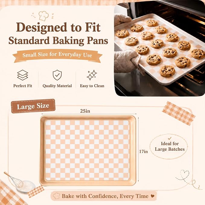 Domensi 2 Pcs Checkered Silicone Baking Mat Non-stick Reusable Oven Liner, Food Grade Silicone Roasting Mat with Anti-slip Grid Design for Baking, Oven, Air Fryer(Yellow and White, 17 x 25 Inch)