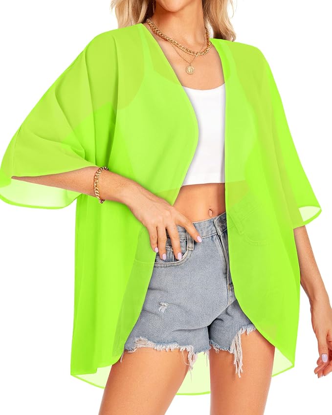 Women Kimono Cardigans Summer Cover Up Hawaiian Shirts Floral Print Tops | ROSEMIA chiffon kimono open front cardigans, beach cover ups, daily casual tops, cruise outfits, summer resort wear
