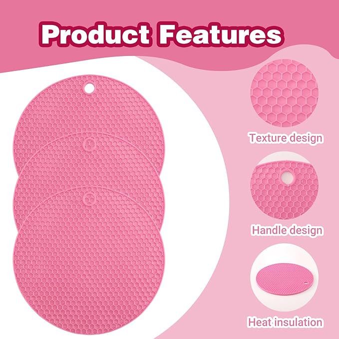 3Pcs Rubber Jar Opener,Round Large Jar Opener Gripper Pad Multipurpose Openers for Seniors Kitchen Non-Slip Coasters for Weak Hands,6.7x6.7Inch - Pink