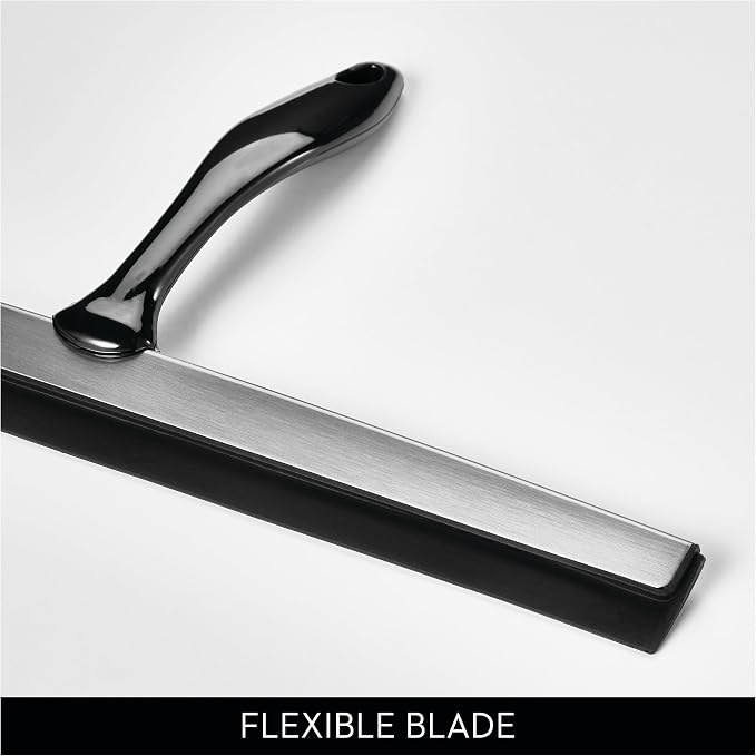 iDesign Bathroom Shower Squeegee, Black/Chrome | Wall Hook Included