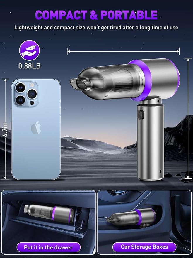 Vacuum/Air Duster 80,000RPM Super Power Mini Car Vacuum Cleaner | 80,000 RPM Portable Rechargeable Dust Blower Gun, High Power Suction Pump, Car Interior Cleaning detailing Kit for Home