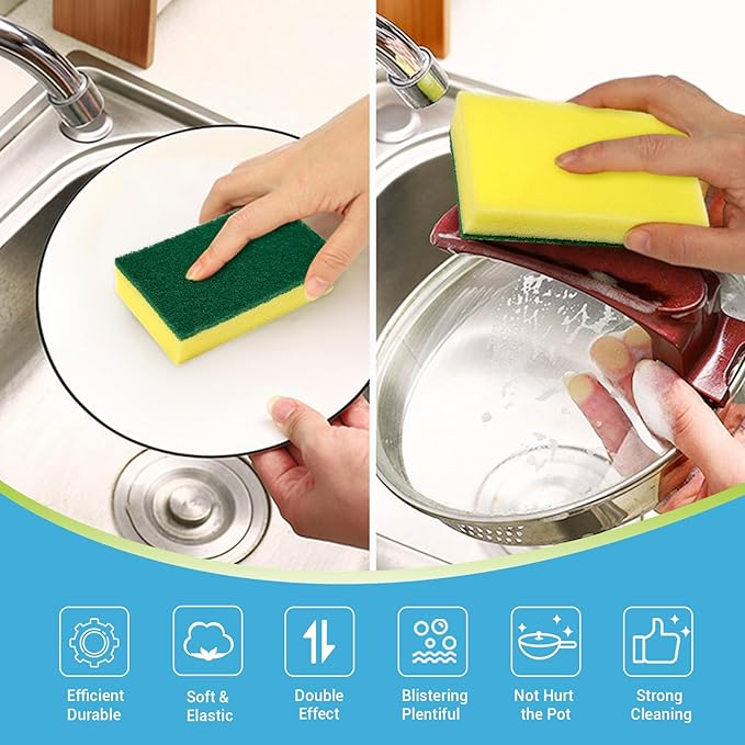 AIDEA Sponges Kitchen, 50 Pack Heavy Duty Dish Sponge, Cleaning Dish Scrubber Sponge for Home and Kitchen, Stink-Free Cleaning Supplies for Pots, Pans