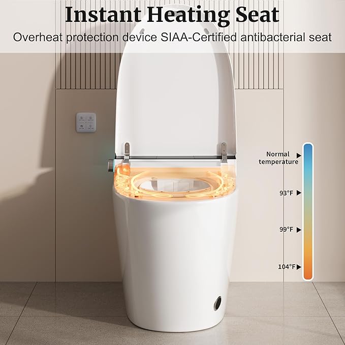Smart Toilet with Elongated Heated Seat, Dual Auto Flush, Manual Soft-Close Seat & Lid, Night Light, Tankless Electric Toilets for Bathroom with Siphon Dual Flush 0.8/1 GPF, MAP 1000g