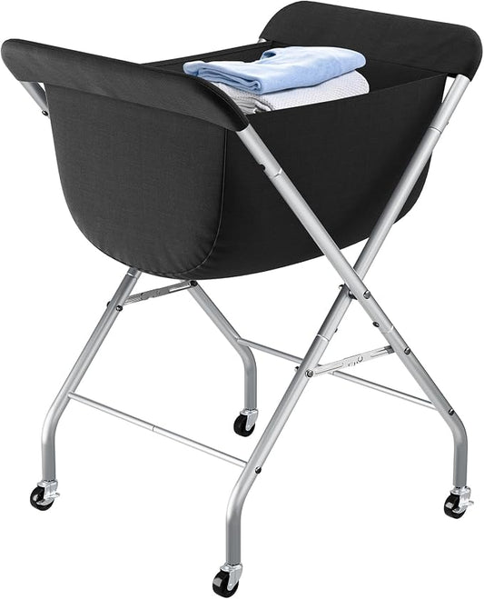 ELYKEN Laundry Basket with Wheels, Collapsible Laundry Hamper, Black | Removable Liner Bag, Foldable Design, 118L Capacity, Sturdy Metal Frame, 4 Casters, Laundry Cart for Bedroom, Laundry Room