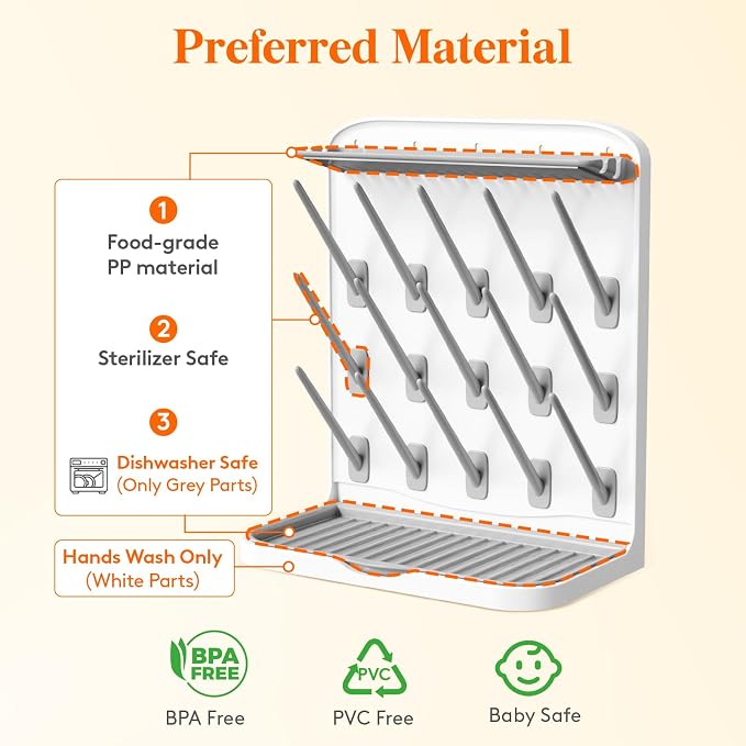 Lifewit 15-Hooks Baby Bottle Drying Rack for Countertop | Vertical Bottle Storage Organizer, Stand-Up Dryer Holder for Pacifiers, Pump Parts, Baby Stuff, Newborn Essentials Must Haves