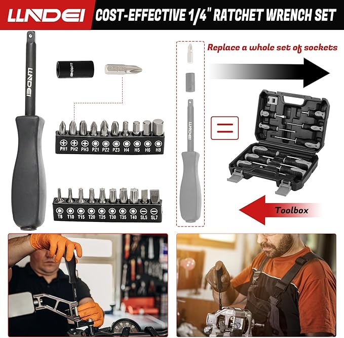 1/4" Impact Socket Set 83 Pieces, SAE(5/32-9/16 in) Metric (4-15mm) | 72T Ratchet Wrench Handle,CR-V Mechanics Tool Set with Adapter, Screwdriver Bits for Automotive Repair