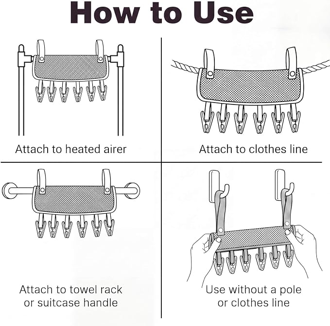 Travel Clothes Drying Hanger for Heated Clothes Airer & Clothes Drying Rack Clothesline, Foldable Portable Mesh Drying Rack with 6 Clips for Sock Underwear Bra Towel Home Cruise Outdoor 2 Pack