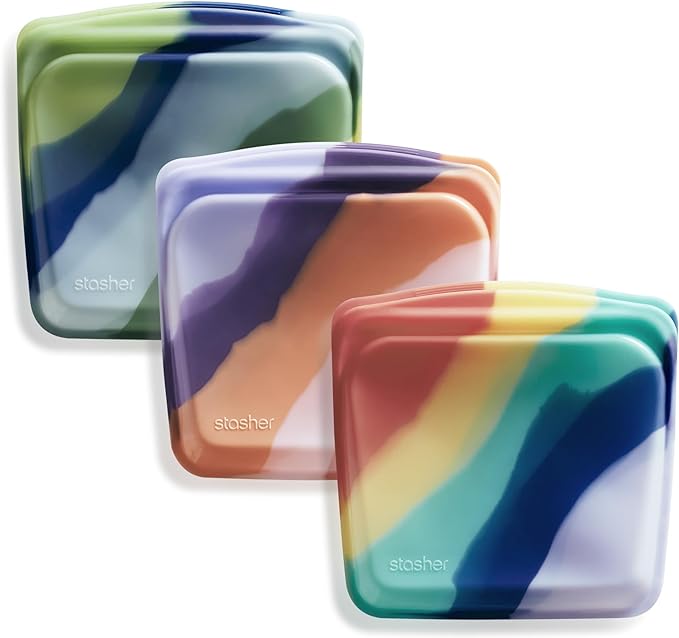 Stasher Silicone Reusable Food Storage Bags, 3-Pack, Reusable Freezer Bags, Microwave, Dishwasher, Oven Safe, Sous Vide, Premium Lunch Containers, Eco Friendly, Food-safe Silicone Snack Bag, Artivism