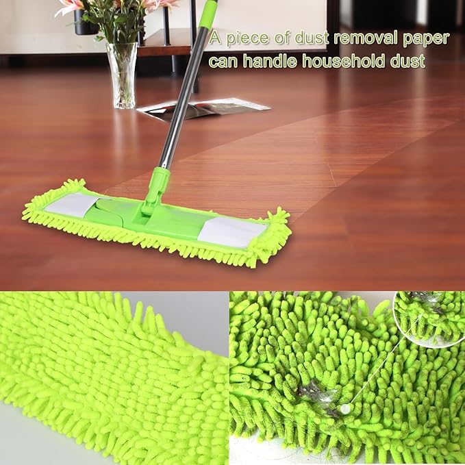 [Godiyyer] Dust Mop for Floor Cleaning, 360° Swivel Chenille Mop with 2 Washable Pads, Adjustable 31-58" Handle, Dry and Wet Available, Suitable for Hardwood, Laminate, Tile, Marble