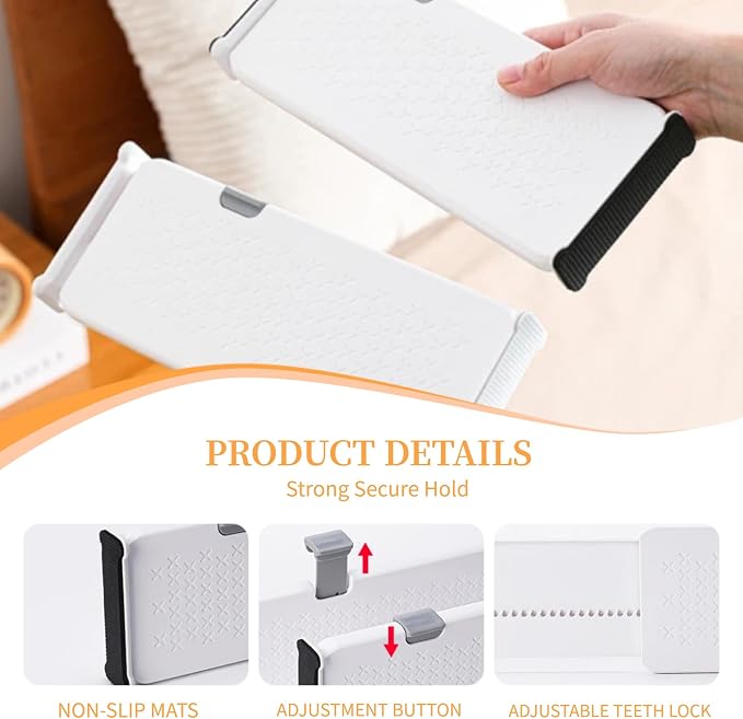 Adjustable Drawer Dividers with Matching Inserts, Expandable Drawer Organizers 3.94" High, 10.83-17.3" Length, for Clothing Kitchen Office (4 Dividers with 4 Matching Inserts)