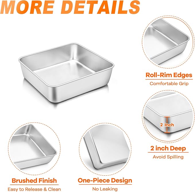 TeamFar Square Cake Pan 6 Inch, Stainless Steel Mini Square Baking Pan for Cake Brownie, Healthy & Sturdy, One Piece Design & Smooth Edge, Dishwasher Safe & Easy Clean