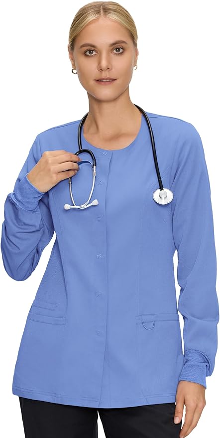 COZYFIT Scrub Jackets for Woman, Snap Front Nurse Jacket | 3 Pockets, Soft Fabric Layer, Easy Shift Layer, Easy Care, For Nurses, Clinics, Daily Medical Uniforms, Shift Wear