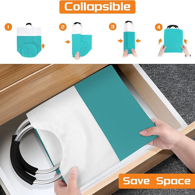BlissTotes 90L Laundry Basket, Freestanding Collapsible Hamper, Green | Collapsible Dirty Clothes Hamper, Foldable Laundry Bag for Dorm, Waterproof Fabric, Padded Aluminum Handles