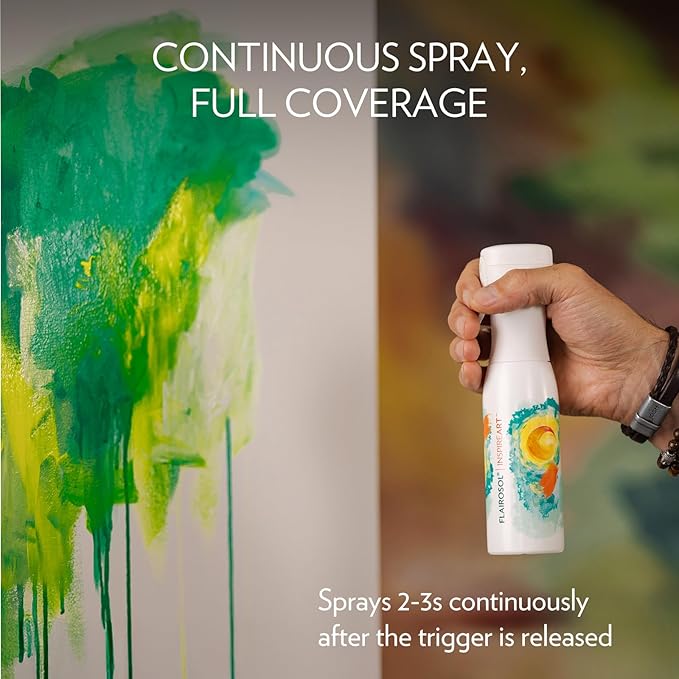 FLAIROSOL InspireArt, Continuous Spray Bottle - Ultra Fine Mist Water Sprayer for Hairstyling, Cleaning, Arts & Crafts, Versatile Spray Bottle, Patented Technology, 6.8 OZ (White Bottle, Green Print)