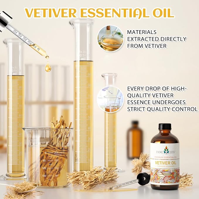 EVOKE OCCU Vetiver Essential Oil for Skin, Diffuser, Aromatherapy | Strong Smell for DIY, Candle Soap Making Scent, Suitable for Room, Home, Office - 4 fl oz / 118 mL