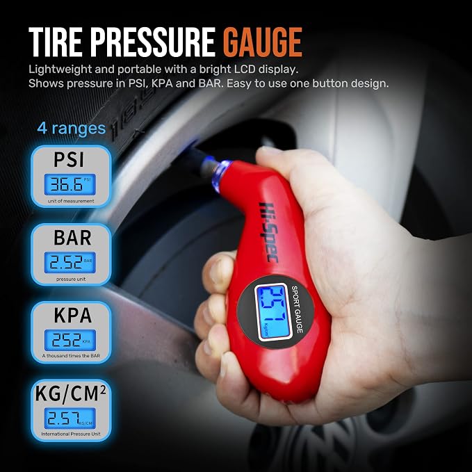 Hi-Spec Compact Auto Garage Tool Kit with Digital Tire Pressure Gauge | 65pc, socket and wrench coverage, roadside fixes, organized box, garage maintenance help, bike and vehicle tasks, quick setup