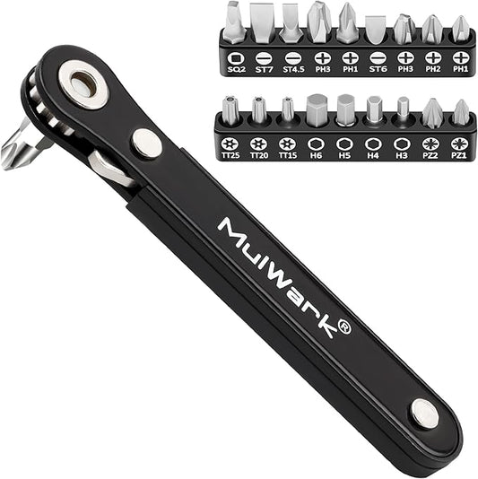 MULWARK 20pcs Small Screwdriver Set, 1/4" Right Angle Screwdriver Set, 90-Degree Offset Screwdriver for Tight Spaces, Auto Repair, Electronics, DIY Home Improvement EDC Tool Kit