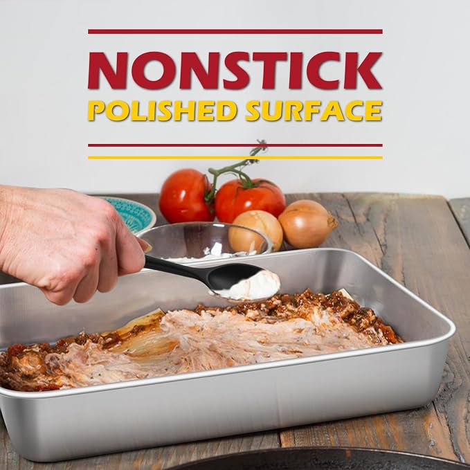 Leonyo 9.3 x 7 Inch Bakeware Cake Pan Set of 6, 2 Inch Deep Lasagna Pan, Rectangle Stainless Steel Baking Tray Sheets for Baking Commercial Kitchen, Focaccia Bread, Casserole Dish