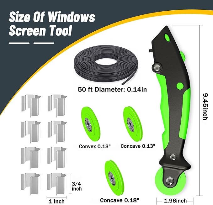 King&Charles Window Screen Replacement,Versatile Window Screen Door Kit | 48"x118" Gray Screen Mesh+Versatile Screen Roller Tool+0.14inx50Ft Spline+8Clips for Window Mesh,Patio, RV Mesh Replacement