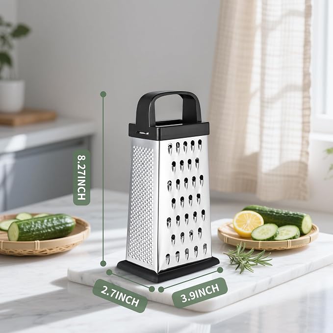 Kaishun 8IN Cheese Grater, 4-Sided Box Grater for Cheese, Vegetable & Fruit