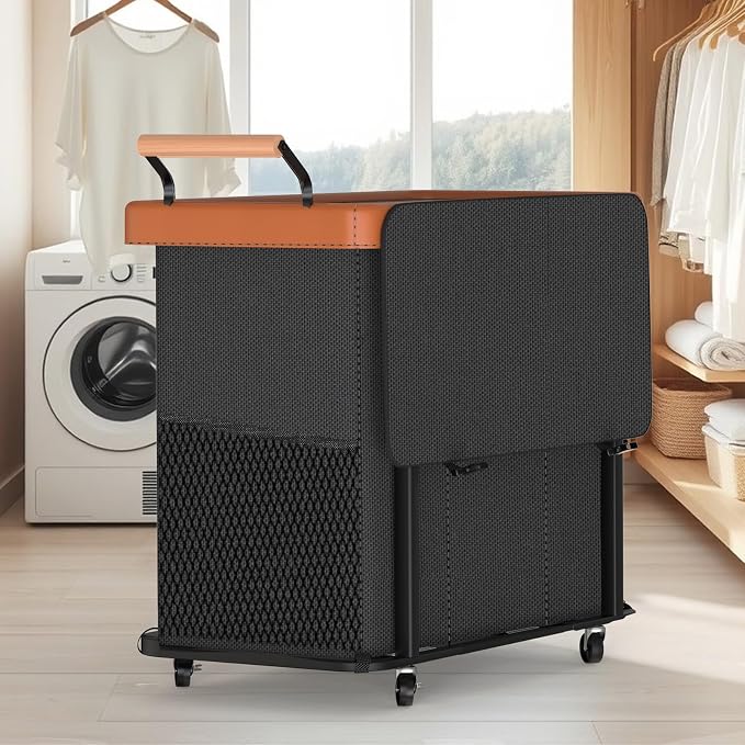Rolling Laundry Hamper with Wheels, Laundry Hamper 3 Section with Lid Black | Laundry Basket with Rolling Lockable Wheels and Handle, Laundry Basket Organizer for Laundry Room, Bedroom 230L