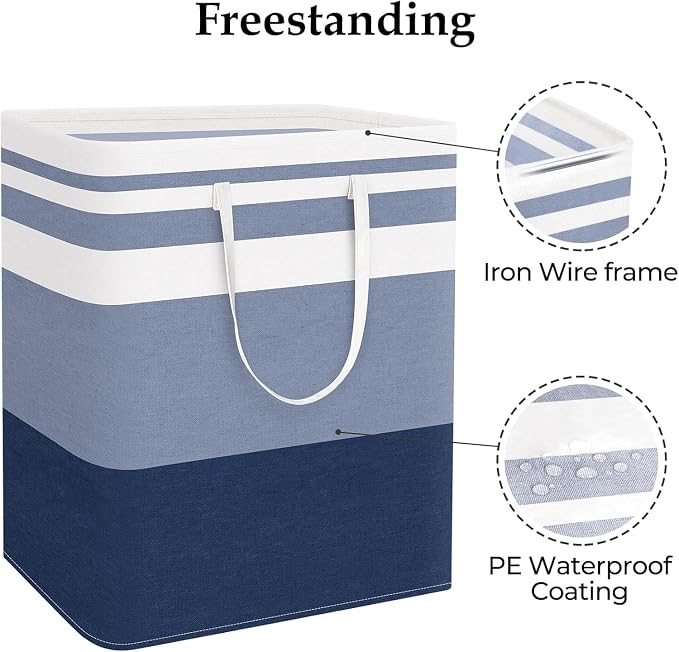 StorageRight Laundry Basket Hamper, 125L Collapsible Clothes Storage, Blue | Freestanding Clothes Hampers, Foldable design, with Easy Carry Handles, For Laundry, Bedroom, Dorm, Clothing, Towels, Toys