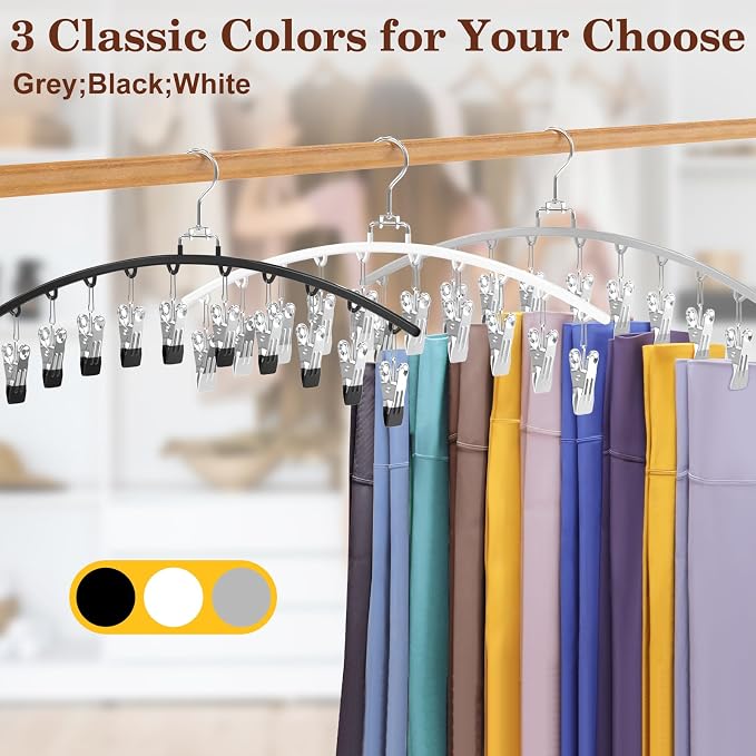 4 Pack Legging Organizer for Closet, Metal Gym Clothes Organizer w/40 Clips Holds 40 Leggings, Scarf Hangers Space Saving, Closet Organizers and Storage, Room Organization Essentials, Grey