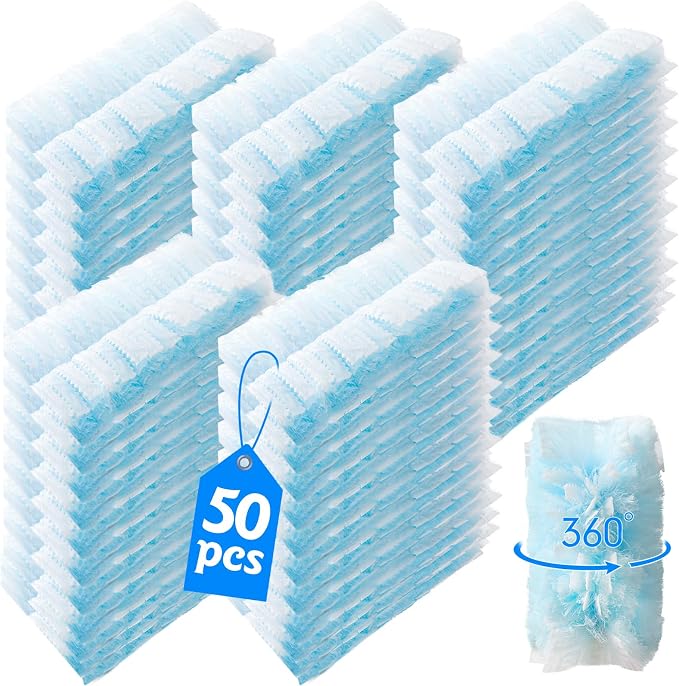 50 Count 360° Heavy Duty Duster Refills Compatible with Swiffer, Larger -Extra Thick Electrostatic Disposable dusters Refill for Electronics, Furniture, Blinds, Ceiling Fans, Unscented