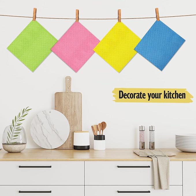 MoLKENE Swedish Dishcloths, Reusable Soft Kitchen Towels, Absorbent Sponge Cleaning Cloths, Washable Quick Drying, 6 Pack, Assorted