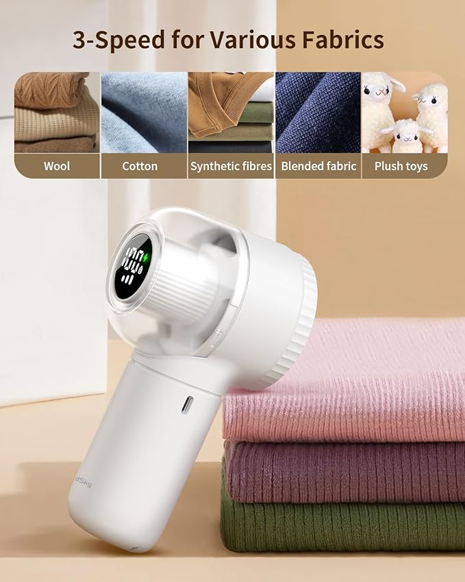 coldSky Fabric Shaver Large Lint Remover with Brush 2 in 1 Sweater Shaver | Digital Display, 3 Speeds, 6-Leaf Blades, 1200mAh Rechargeable Lint Shaver for Clothes, Sofa, Bedding,Purple