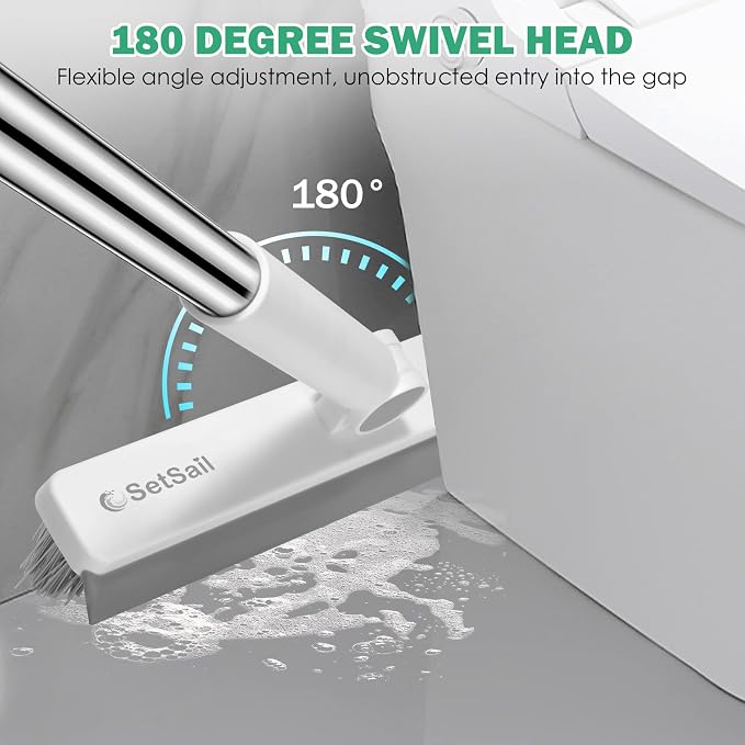 SetSail Floor Scrub Brush and Grout Brush with 51-Inch Long Adjustable Handle 2 in 1 Scrape Brush Stiff Bristle Floor Scrubber for Cleaning Shower Bathroom Garage Kitchen Deck Tub Tile, Grey White