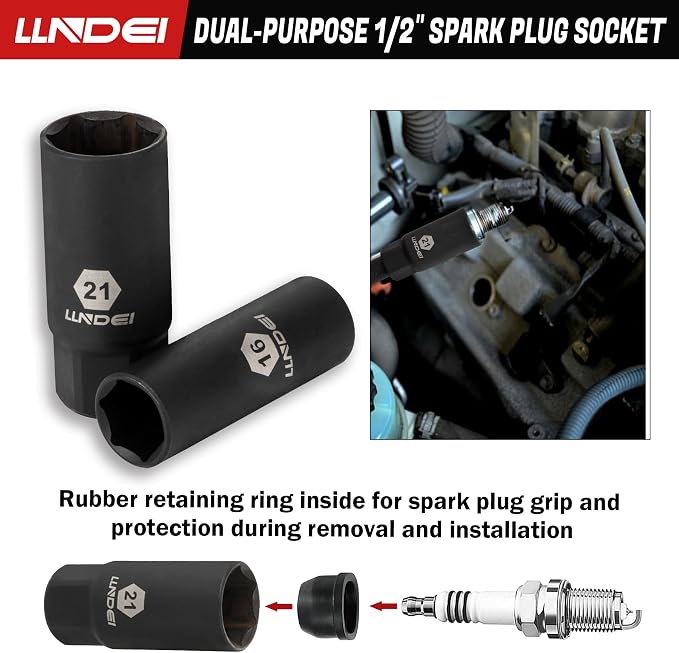 1/2" Drive Deep Impact Socket Set 37Pcs SAE/Metric CR-MO | 3/8"-1-1/4" & 8-24mm, Spark Plug 16/21mm, Universal Joint & Extensions, for Auto, Truck & Heavy Equipment