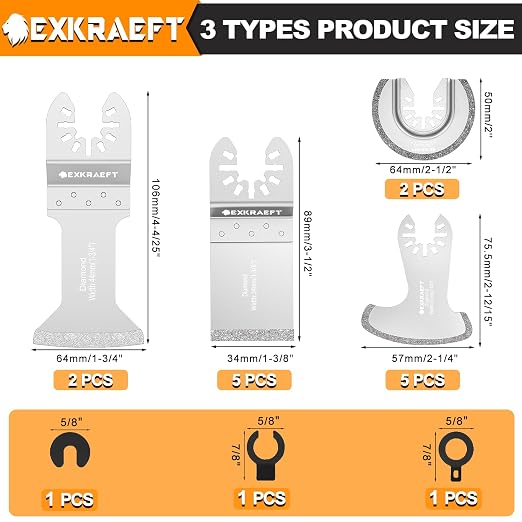 EXKRAEFT 14 PCS Grout Removal Tool Blades for Grout Removal Tile Mortar Concrete Masonry, Diamond Oscillating Tool Blade Fit Milwaukee Ryobi Rockwell Fein