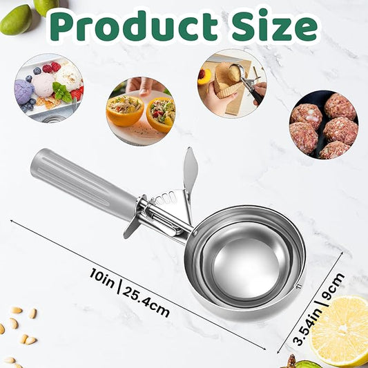 4 Pcs 8 Ounce Portion Scoops Ice Cream Scooper with Trigger Stainless Steel Portion Control Scoop for Restaurant, Baking Food, Cookie Dough, Cupcake Batter (Red,Black,Gray,Green)