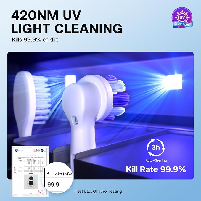 Bitvae Upgraded Tooth Brush Holder for Bathroom 2.0 Infrared Sensing | Toothbrush Cleaner, Wall-Mounted for Most Size Toothbrushes, Air Drying, LED Smart Screen, White Gold Trim