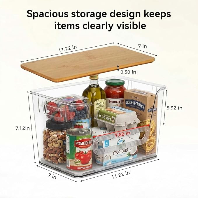 2-Pack Trash Bag Holder Dispenser with Bamboo Lid | Stackable Dispenser, Clear Plastic Organizer for Under Sink, Kitchen, Pantry, Laundry Room, Fits 13, 30, 33 Gallon Bags