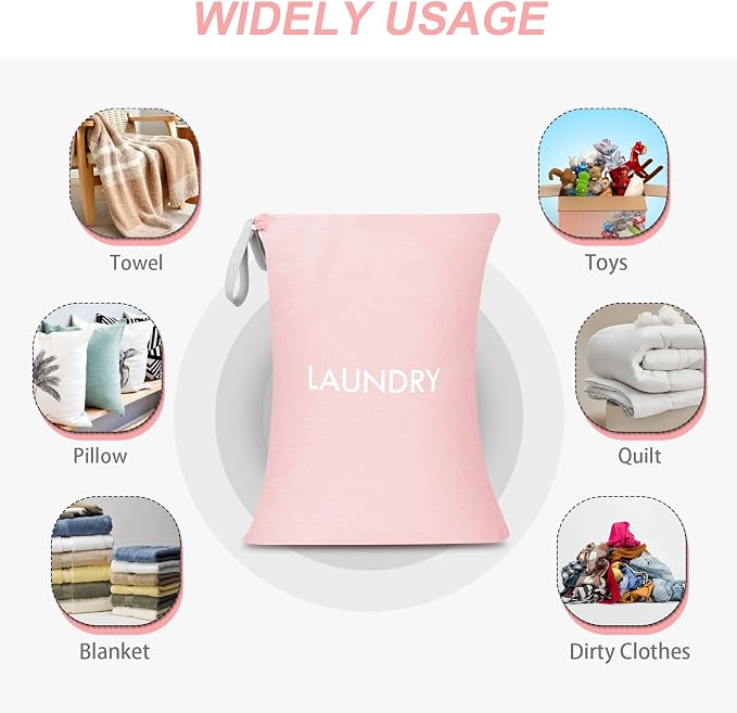 Wiseboy 120L Extra Large Travel Laundry Bag with Heavy-Duty Zipper, Pink,xl | Water-Resistant Nylon Dirty Clothes Organizer for College Dorm, Camping, Tear-Resistant Storage Bag for Laundry Mat & Moving