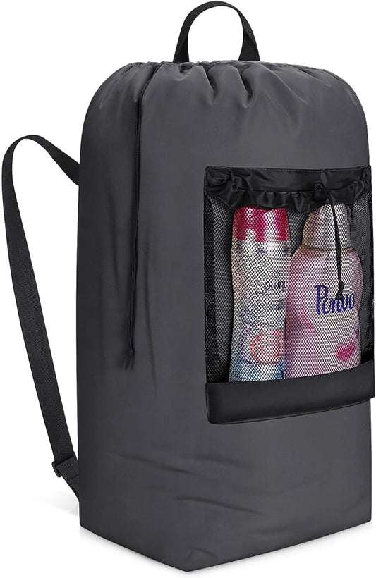 Lifewit Laundry Bag Backpack Travel, 105L, Gray | Extra Large Bag with Shoulder Straps and Mesh Pocket for Laundromat, Heavy Duty Basket for Dirty Cloth College Dorm Apartment