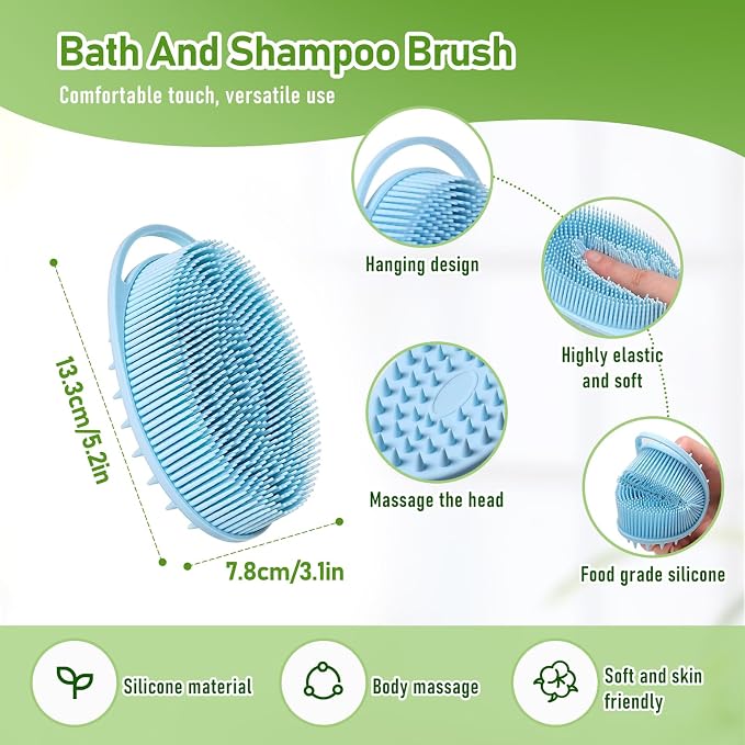 Fanwer 27.5” Back Bath Brush Long Handle for Shower and Silicone Body Scrubber, Shower Back Scrubber with Curved Handle for Elderly, Disabled, Limited Mobility, Post-Surgery, Frozen Shoulder