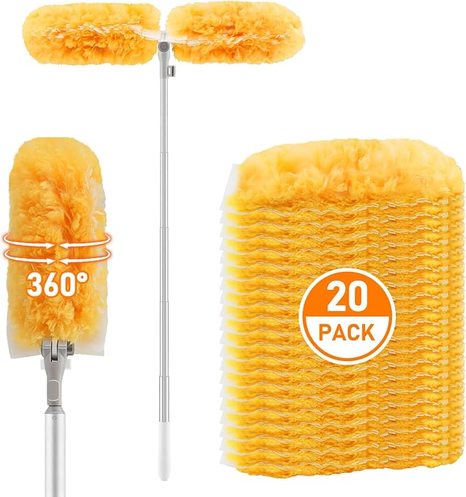 SetSail 6 ft Extendable Duster Handle Compatible with Swiffer Duster | 20 Refills Heavy Duty Disposable Duster Refill for Cleaning Multi Surface 360° Duster Cleaner Kit for Ceiling Fan, Blind