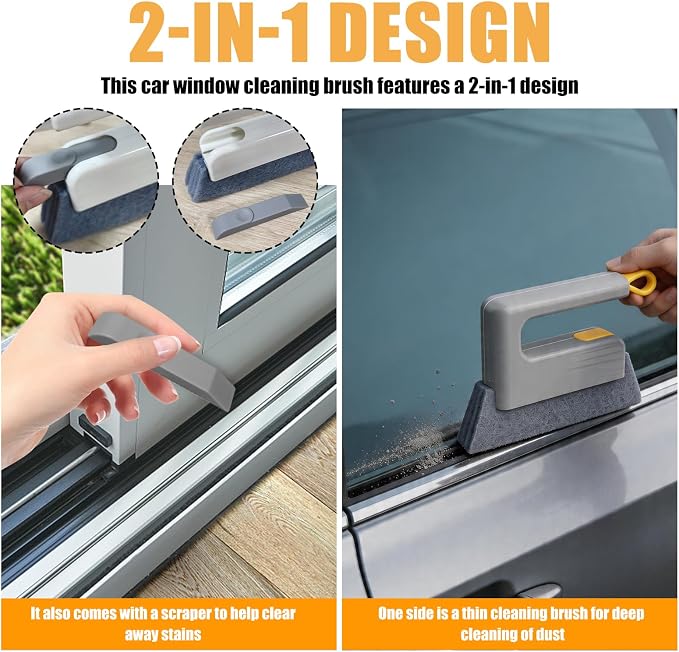 3PCS New Magic Window Track Cleaner,2-in-1 Car Window Sill Cleaner Tool for Cars Air Vents with Scraper & Comfortable Handle,Reusable Car Windows Track Cleaning Tools
