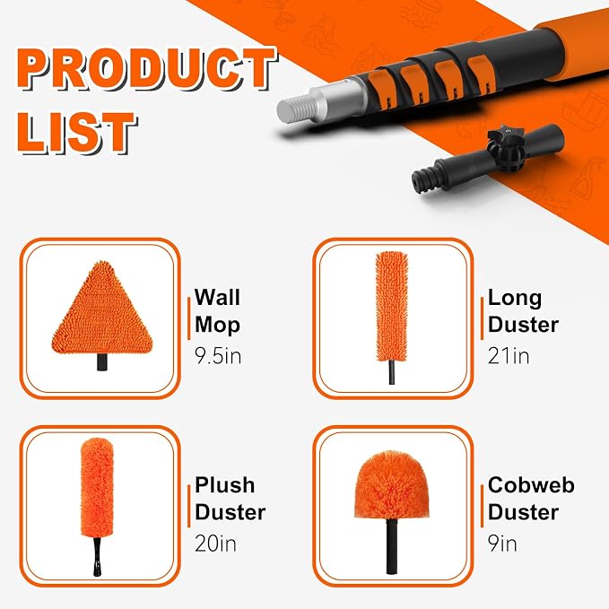 SISUPASSIE 30FT Duster Cleaner Kit, Dusters for Cleaning with Extension Pole, Baseboard & Wall and Window Cleaner Mop for Fan Blades, High Ceiling and Cobweb