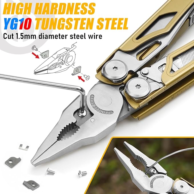 BIBURY 31-in-1 Multitool Pliers Pro,EDC Pocket Knife & Screwdriver-BI2045 | Stainless Steel Multi Tool with Replaceable Wire Cutters, Saw, Large Scissors, Ideal for Camping,Survival,Repair