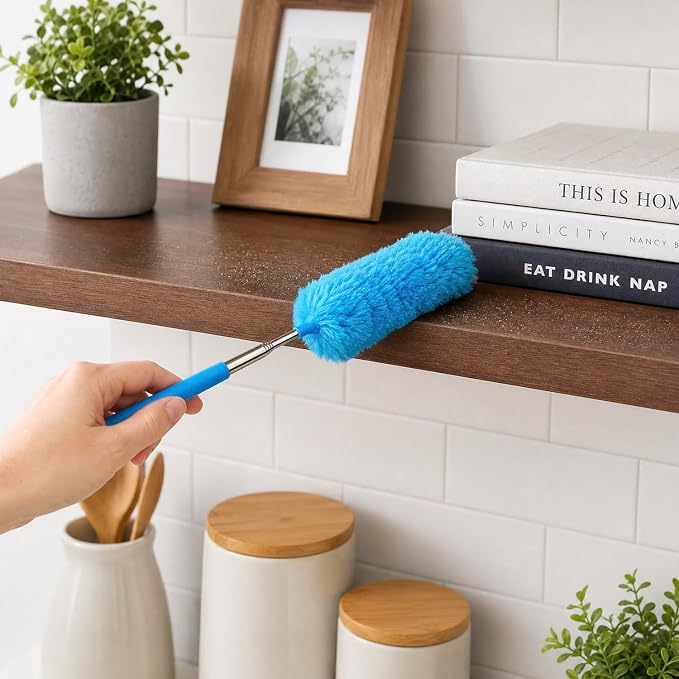 2 Pack Small Washable Microfiber Feather Duster, Microfiber Head, 13" to 30" Extendable Pole, Cleaning Tool for Office, Car, Computer, Furniture