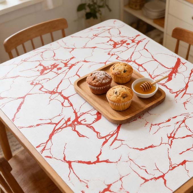 Red Marble Pattern Shelf Liner, Non-Adhesive Non-Slip Thickened Drawer Liner, Easy to Clean Contact Paper for Kitchen Cabinets, Tool Box, Refrigerator, Includes Knife & Tape Measure.17.3×236.22inch