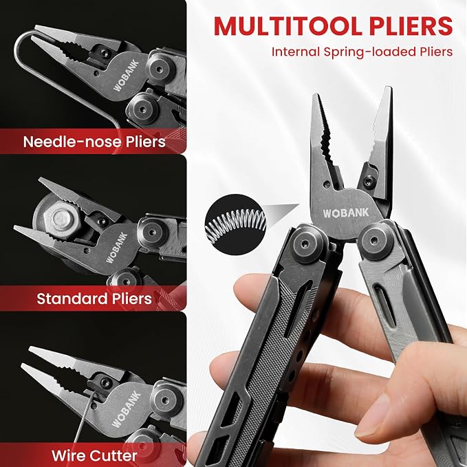 16-in-1 Multitool Pliers, Full-size, EDC Knife, Stainless Steel | Scissors, Damascus Pocket Knife, Nylon Sheath, Adjustable Hex Wrench, Survival, Camping, Hiking, Repair, Gift for Men Dad