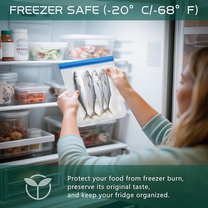 Reusable Food Storage Bags - 10 Pack Snack Bag Freezer Bags - Extra Thick Preservation Bags, Leakproof Silicone Bag for Meal Prep, Kitchen Organization
