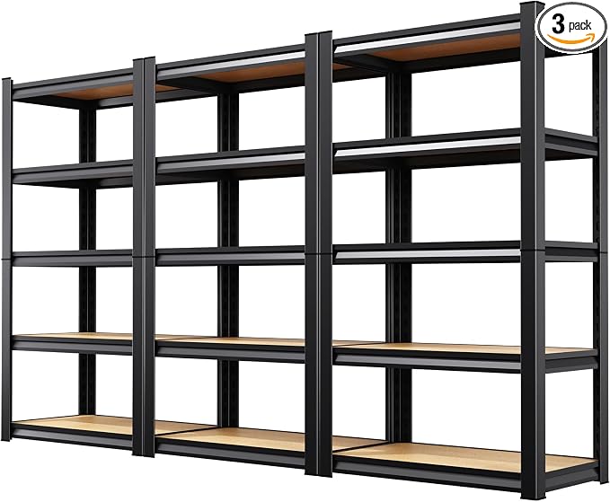 3-Pack Garage Shelving for Home Storage & Multi-Room Organization, 71" H x 28" W x 14" D 5-Tier Adjustable Metal Storage Rack for Tools, Household Essentials, Garage, Pantry & Basement Storage